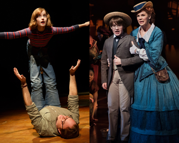 Sydney with her Fun Home costar Michael Cerveris and Jake with his onstage mother Kelli O&#39;Hara in The King and I. 