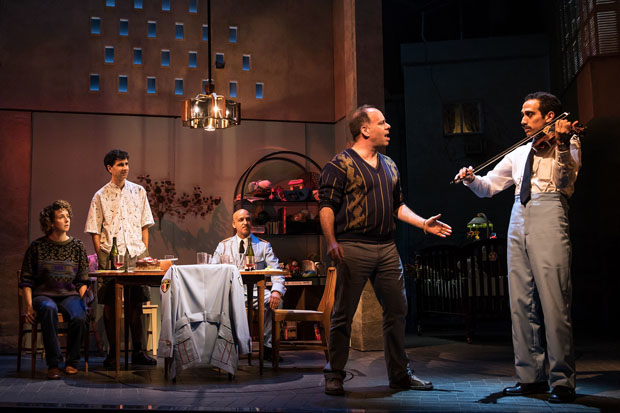 Kristen Sieh, John Cariani, Alok Tewari, Andrew Polk, and George Abud star in The Band&#39;s Visit on Broadway&#39;&#39;.