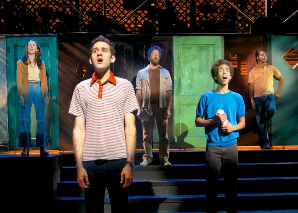 Kristen Sieh, Adam Chanler-Berat, Ken Barnett, Kyle Beltran, and Kevin Mambo in The Fortress of Solitude at the Public Theater.